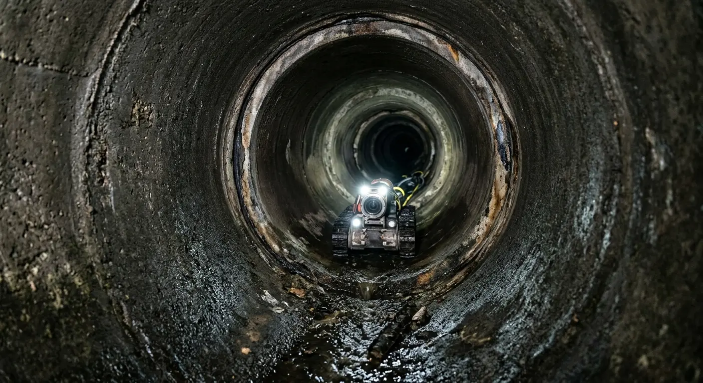 Robotic sewer camera inspecting pipe interior for Sewer Line Cleaning in Smithfield