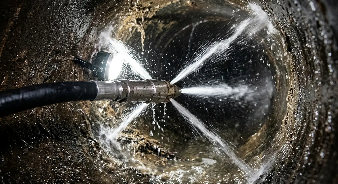 High-pressure hydro jetting nozzle cleaning sewer pipe for Storm Drain Cleaning in Smithfield